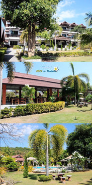 度假村小庭院 早餐在庭院里吃，有室外游泳池。